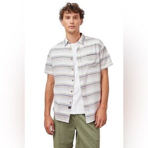 Rails Carson Shirt Short Sleeve Linen Button Up Size XL Dune Stripe